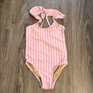 Janie and Jack Pink and White Striped Kids Swim One Piece